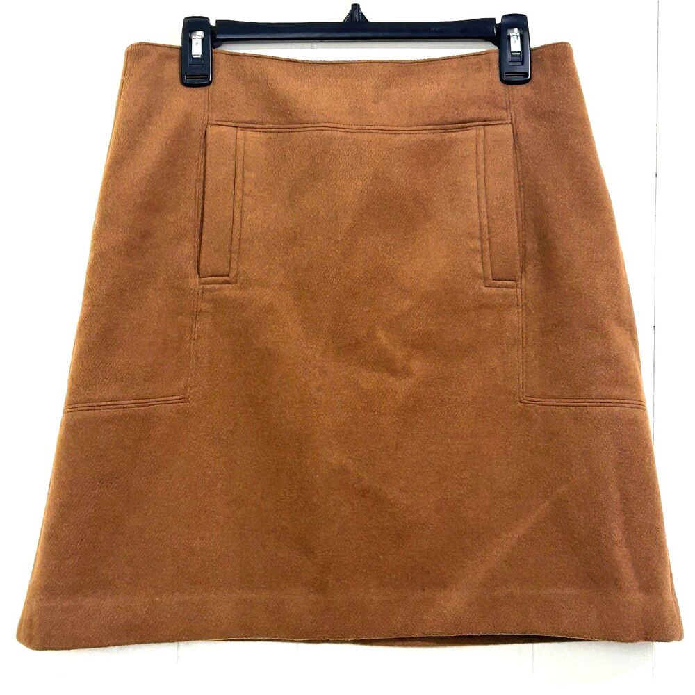 Ann Taylor LOFT Women's Caramel Brown Wool Mini Skirt Size 10 Front Pockets